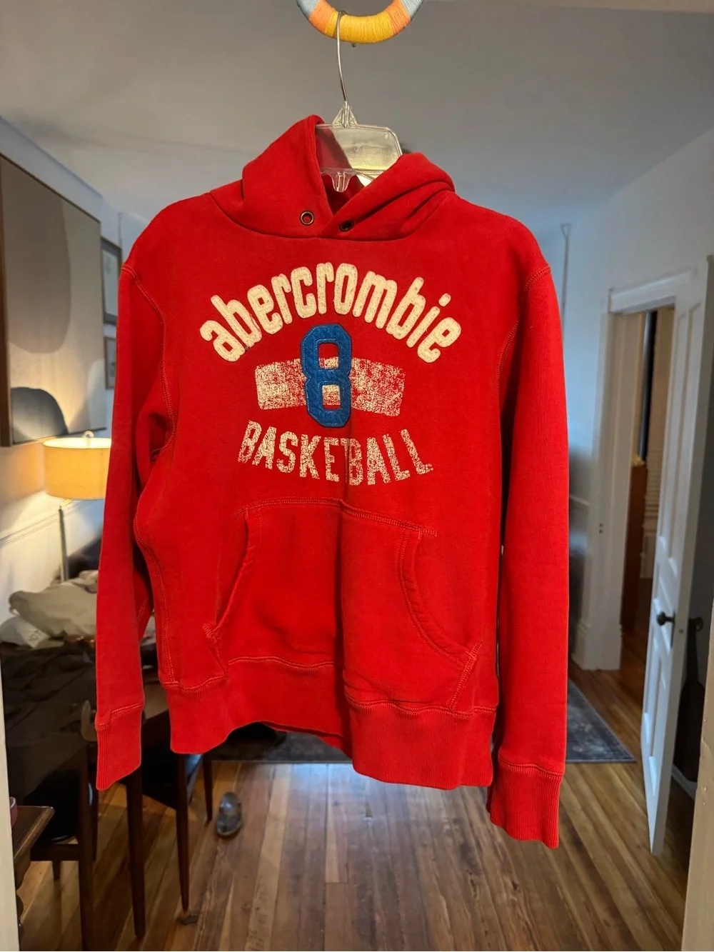 Vintage kids Abercrombie Red Basketball Hoodie with Blue Accent